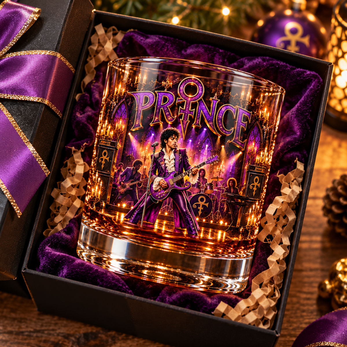 Prince Legend Music Whiskey Glass, Classic Pop Rock Lowball Glass, Purple Rain Barware