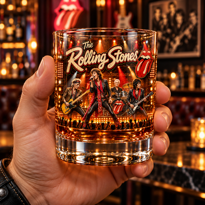 The Rolling Stones Rock Band Whiskey Glass, Classic Rock Music Lowball Glass