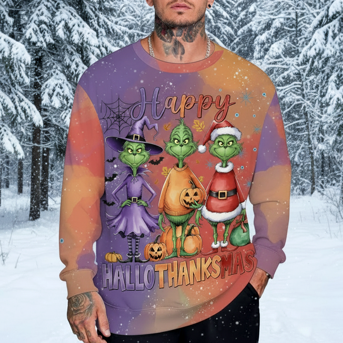 Happy HalloThanksMas All Over Print Shirt