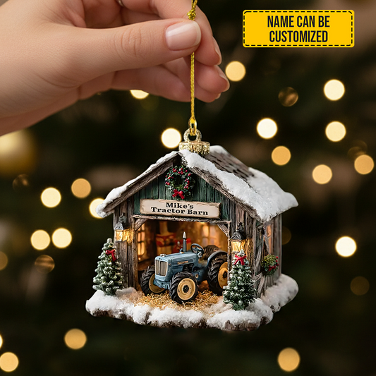 Personalized Tractor Barn Christmas Ornament