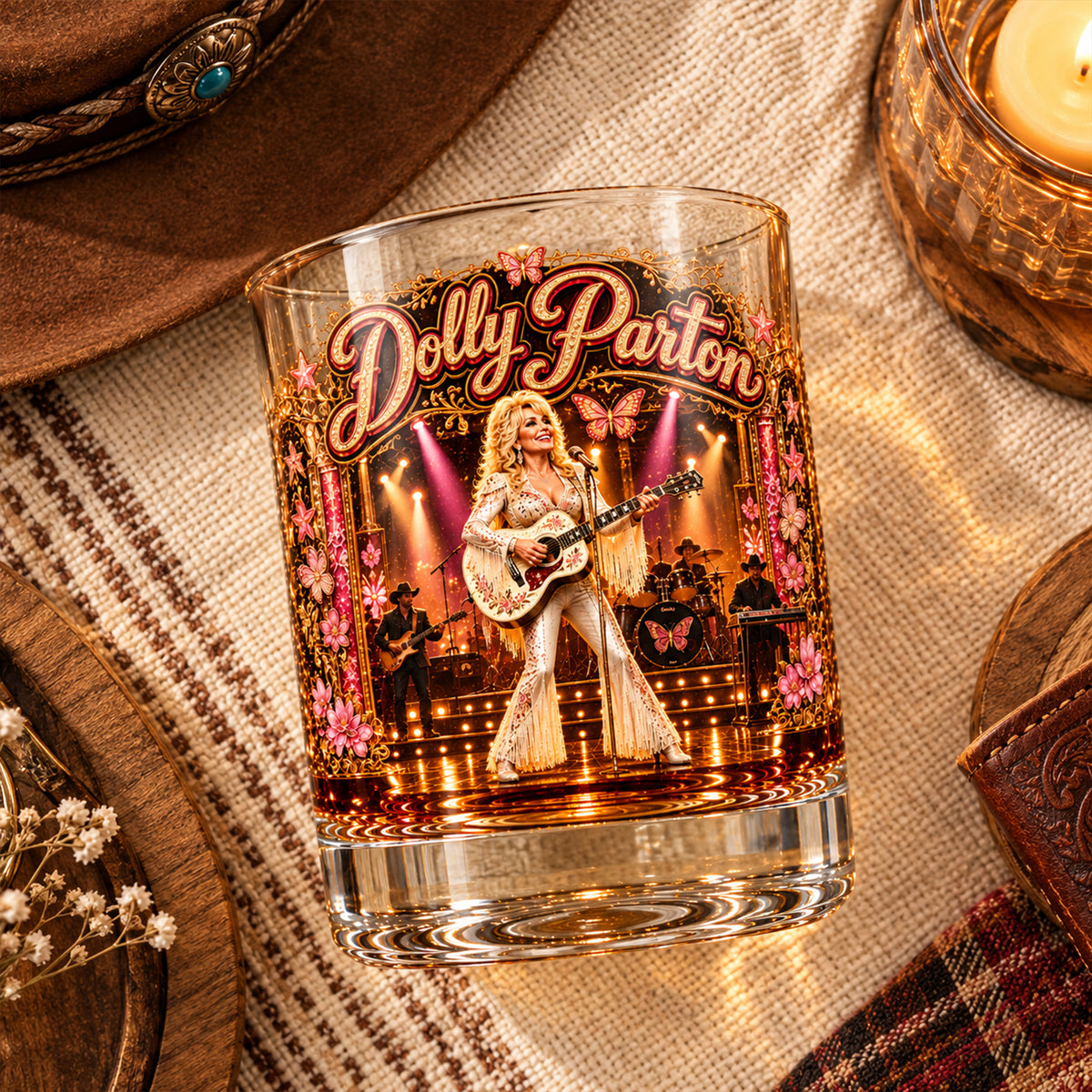 Dolly Parton Country Music Whiskey Glass, Legend Singer Lowball Glass