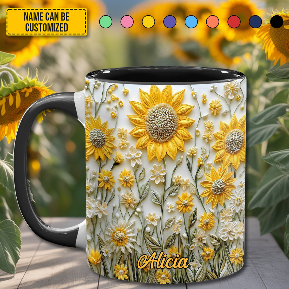 Personalized Sunflowers Accent Mug
