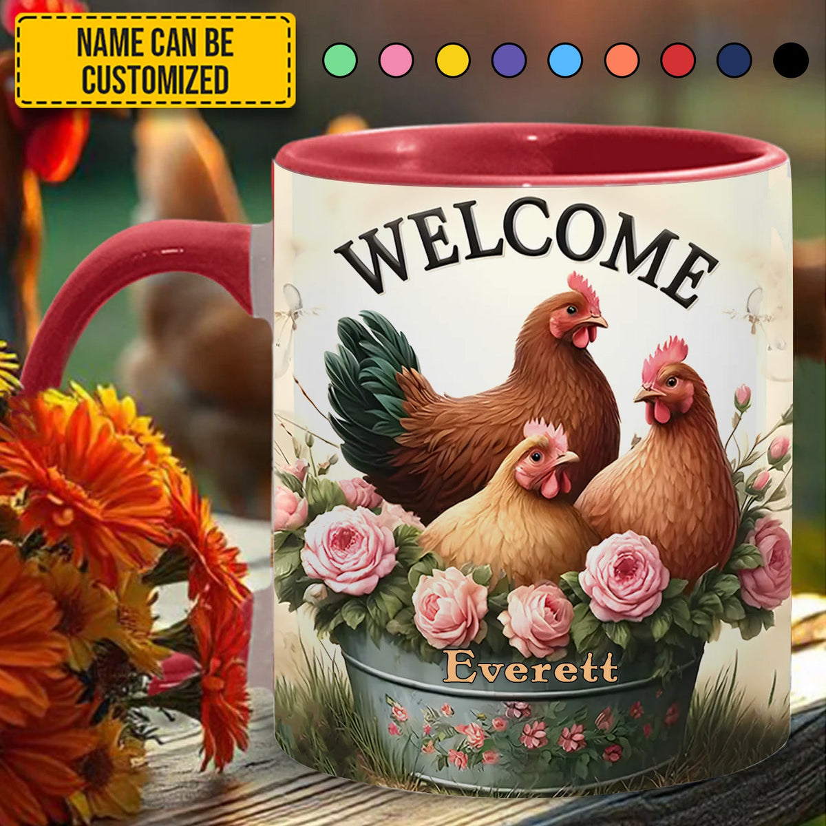 Chicken Welcome - Personalized Chicken Accent Mug