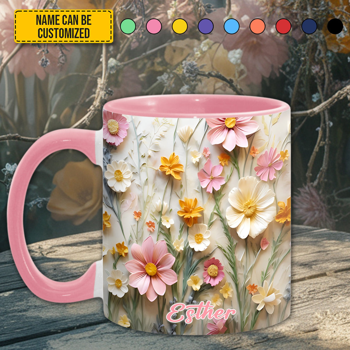 Flower accent mug - Personalized Accent Mug
