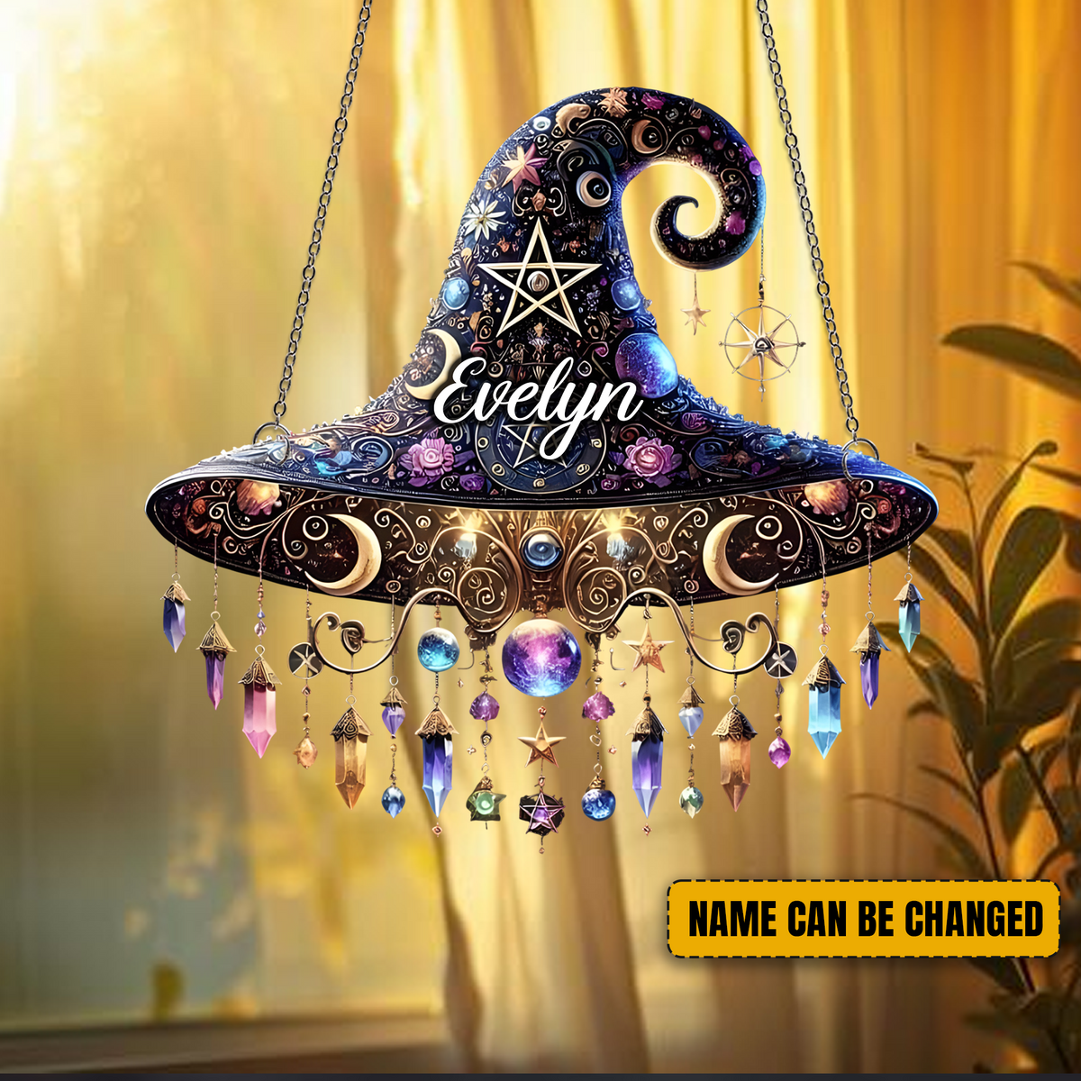 Personalized Witch Hat Crystal Acrylic Suncatcher
