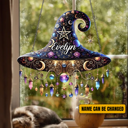 Personalized Witch Hat Crystal Acrylic Suncatcher