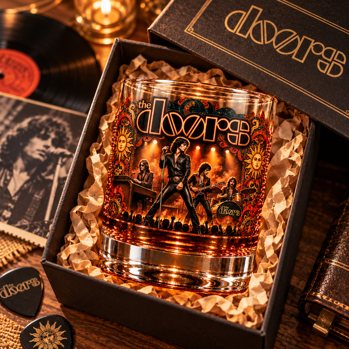 The Doors Rock Band Whiskey Glass, Classic Rock Music Lowball Glass