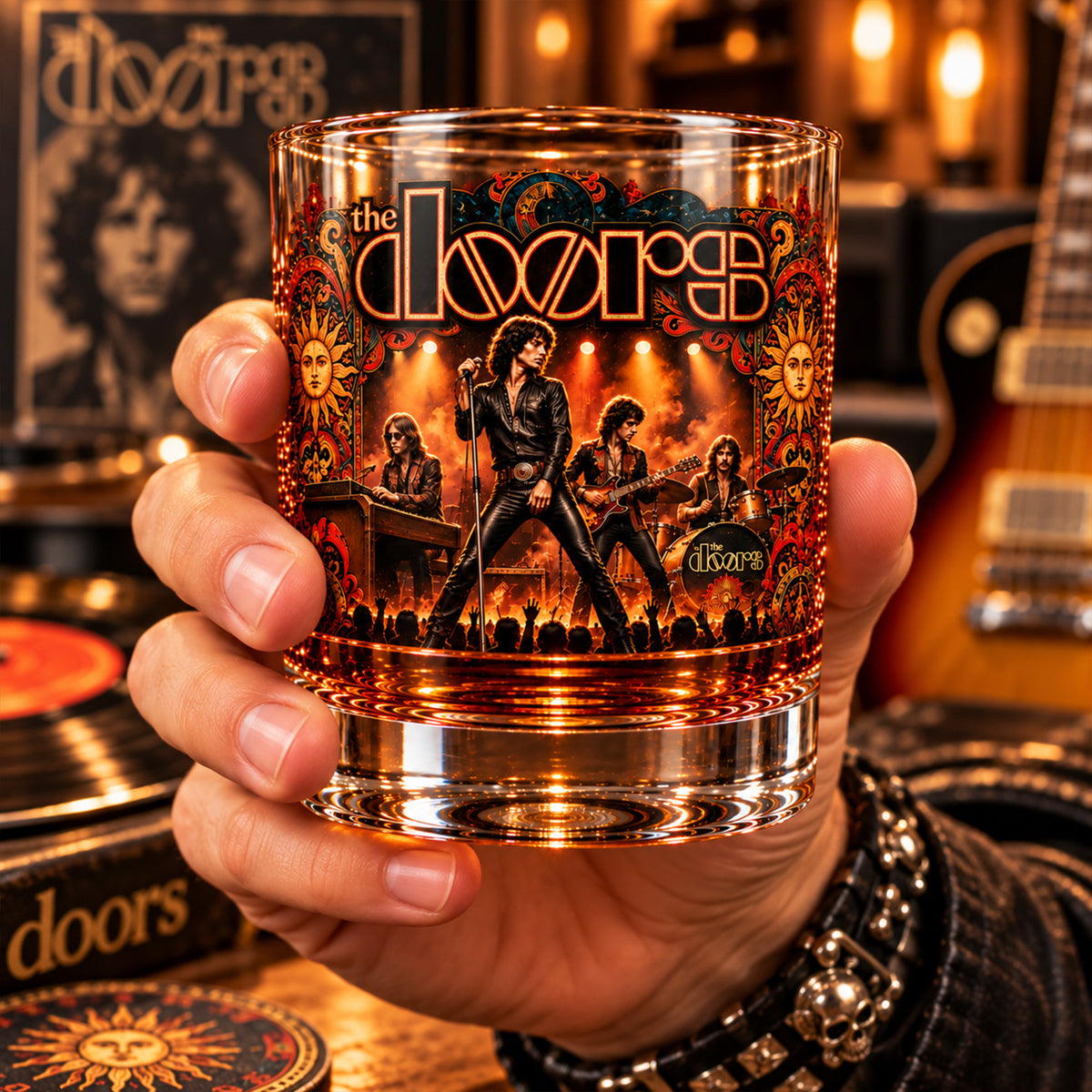 The Doors Rock Band Whiskey Glass, Classic Rock Music Lowball Glass