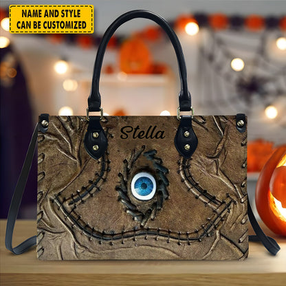 Halloween Book Of Spells Leather Handbag