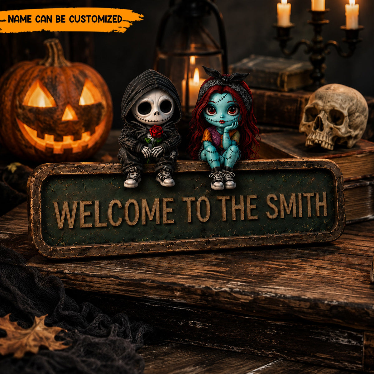 Personalized Halloween Couple Wooden Sign