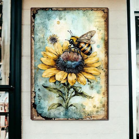 Bee Sunflower Metal Sign