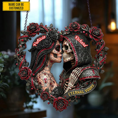 Couple Skull Suncatcher - Personalized Couple Shape Stained Glass Suncatcher