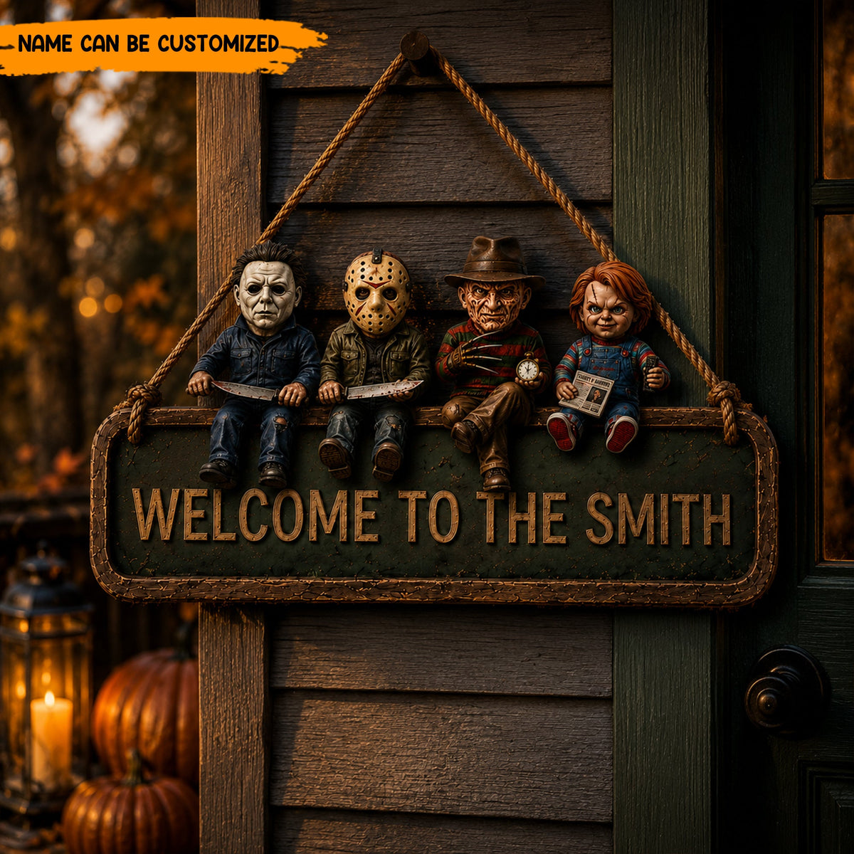 Personalized Horror Icons Welcome Wooden Sign