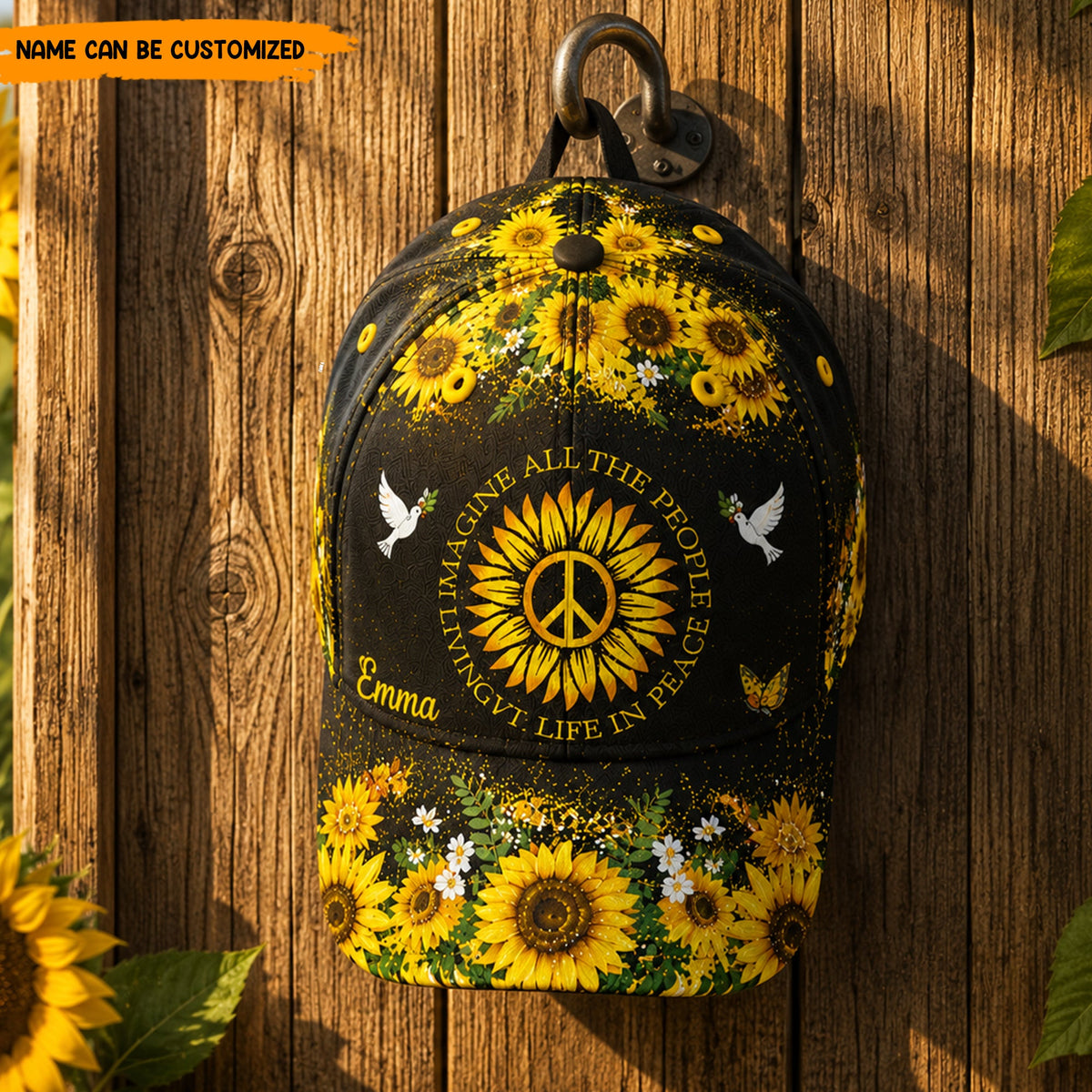 Imagine Peace Sunflower - Personalized Classic Cap