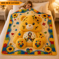 Personalized Autism Sunflower Bear Blanket