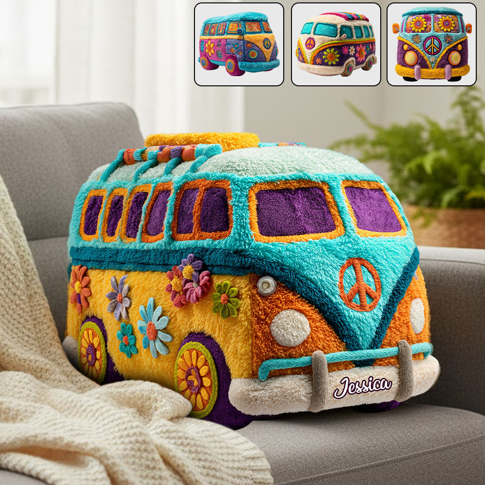 Personalized Hippie Van Shaped Pillow