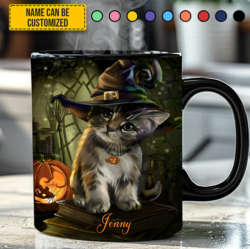Personalized Halloween Witch Cat Black Mug