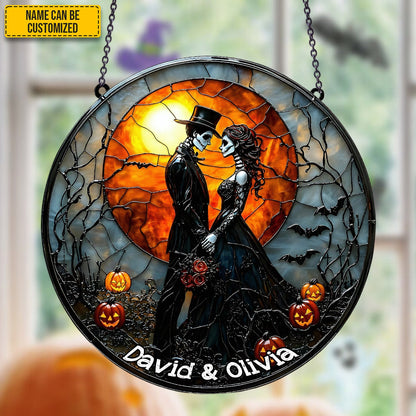 Couple Skull Suncatcher - Personalized Couple Stained Glass Suncatcher