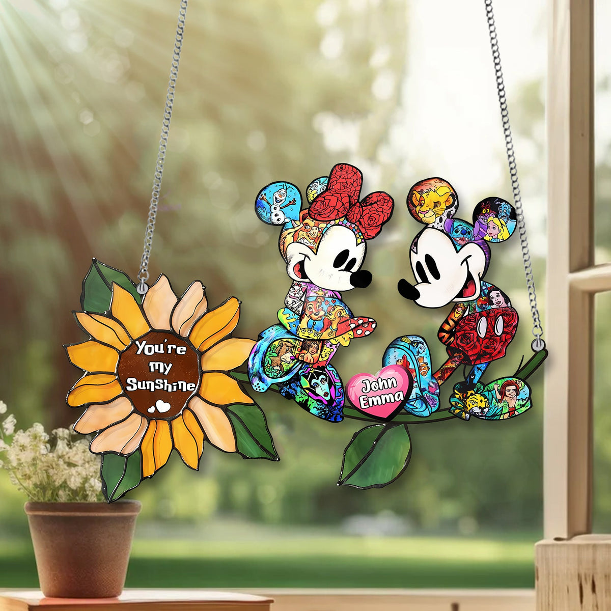 You Are My Sunshine, Cute Mouse Couple Acrylic Window, Couple Window Hanging