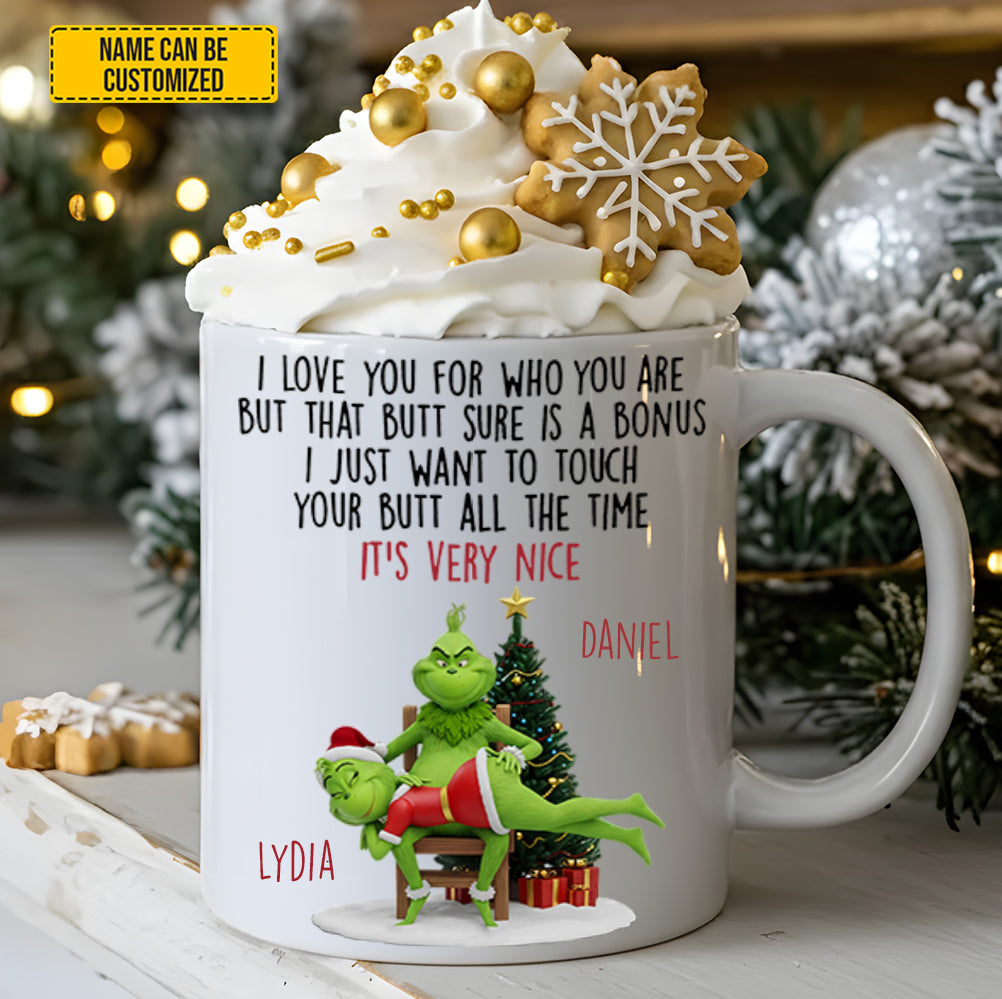 Green Funny, Green Monster Couple, Personalized Couple White Mug