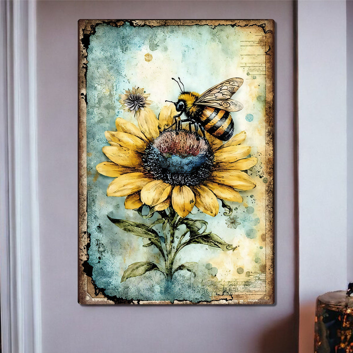 Bee Sunflower Metal Sign