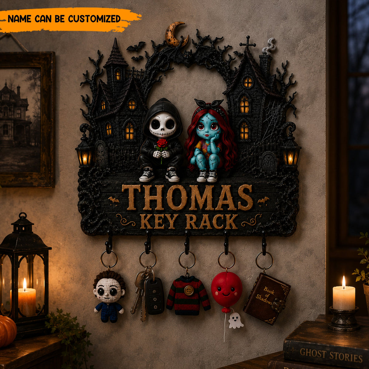 Personalized Halloween Couple Key Rack