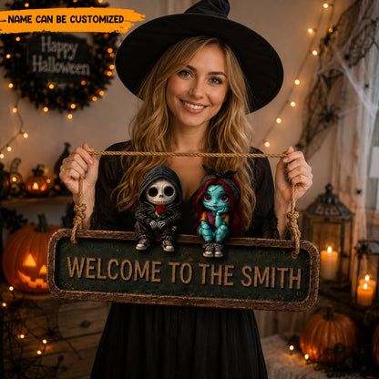 Personalized Halloween Couple Wooden Sign