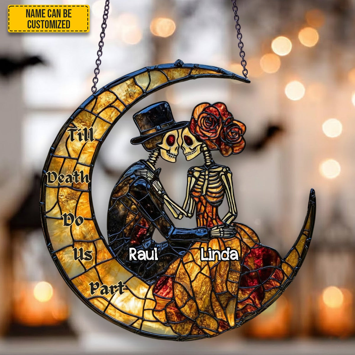 Couple Skull Suncatcher - Beautiful Couple Shape Stained Glass Suncatcher