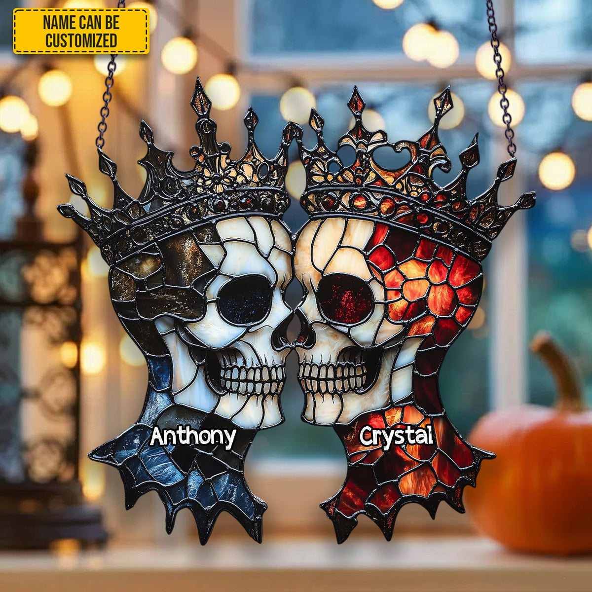 Couple Skull Suncatcher - Beautiful Couple Shape Stained Glass Suncatcher