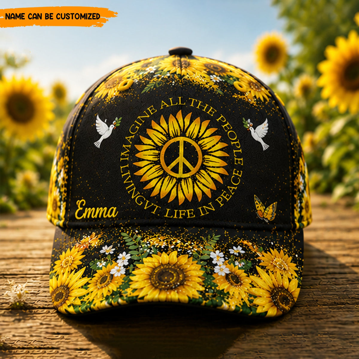 Imagine Peace Sunflower - Personalized Classic Cap
