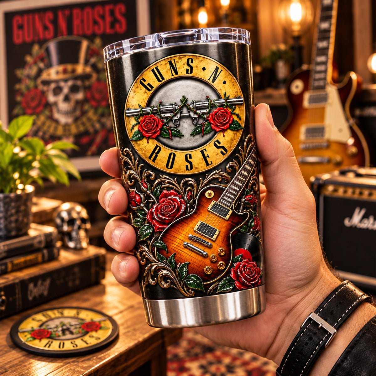 Guns N' Roses Rock Band Stainless Steel Tumbler, Classic Rock Music Travel Mug