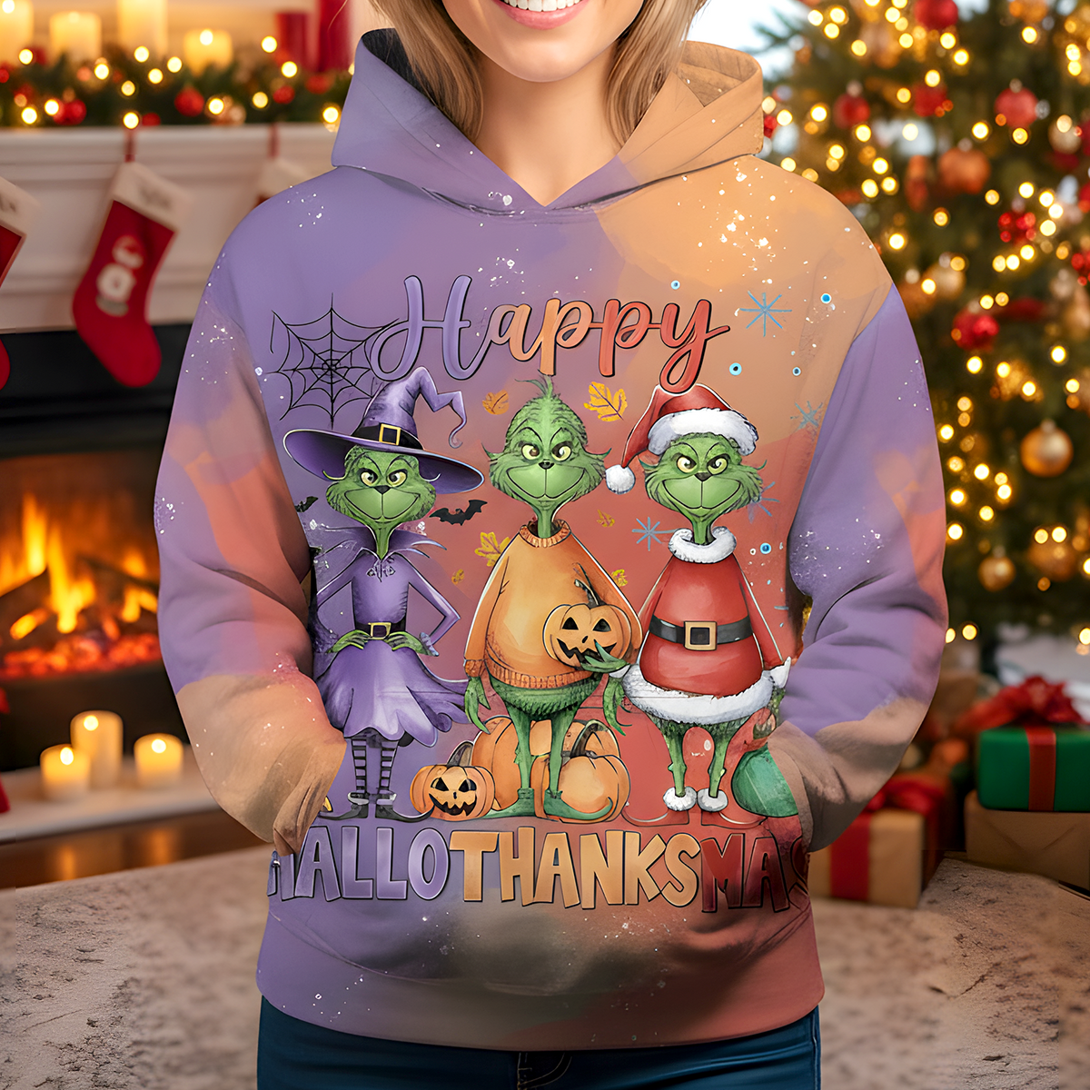 Happy HalloThanksMas All Over Print Shirt