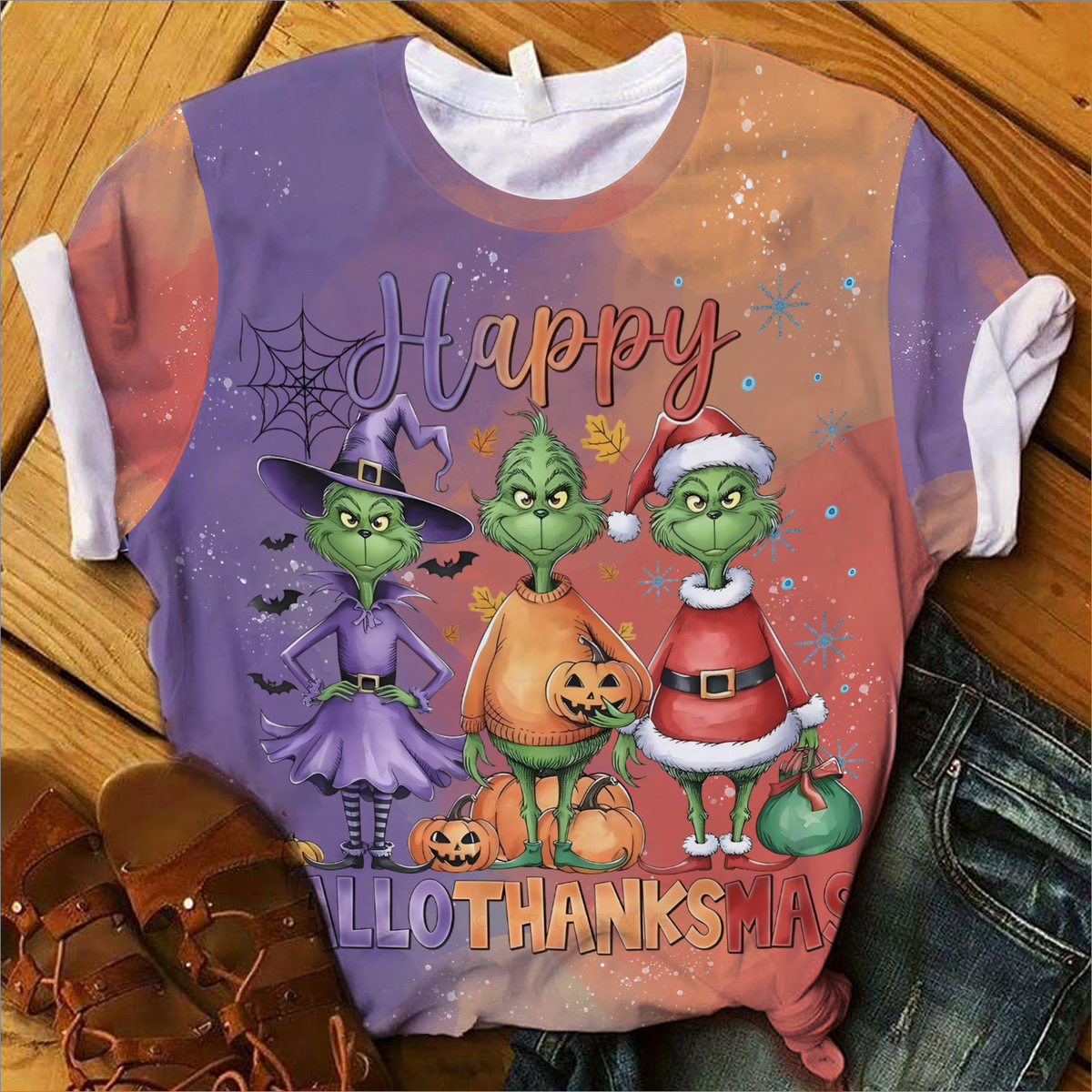 Happy HalloThanksMas All Over Print Shirt