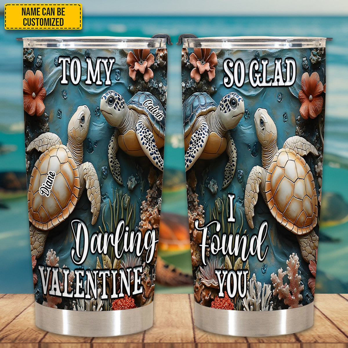 So Glad I Found You - Personalized Turtle Couple Tumbler