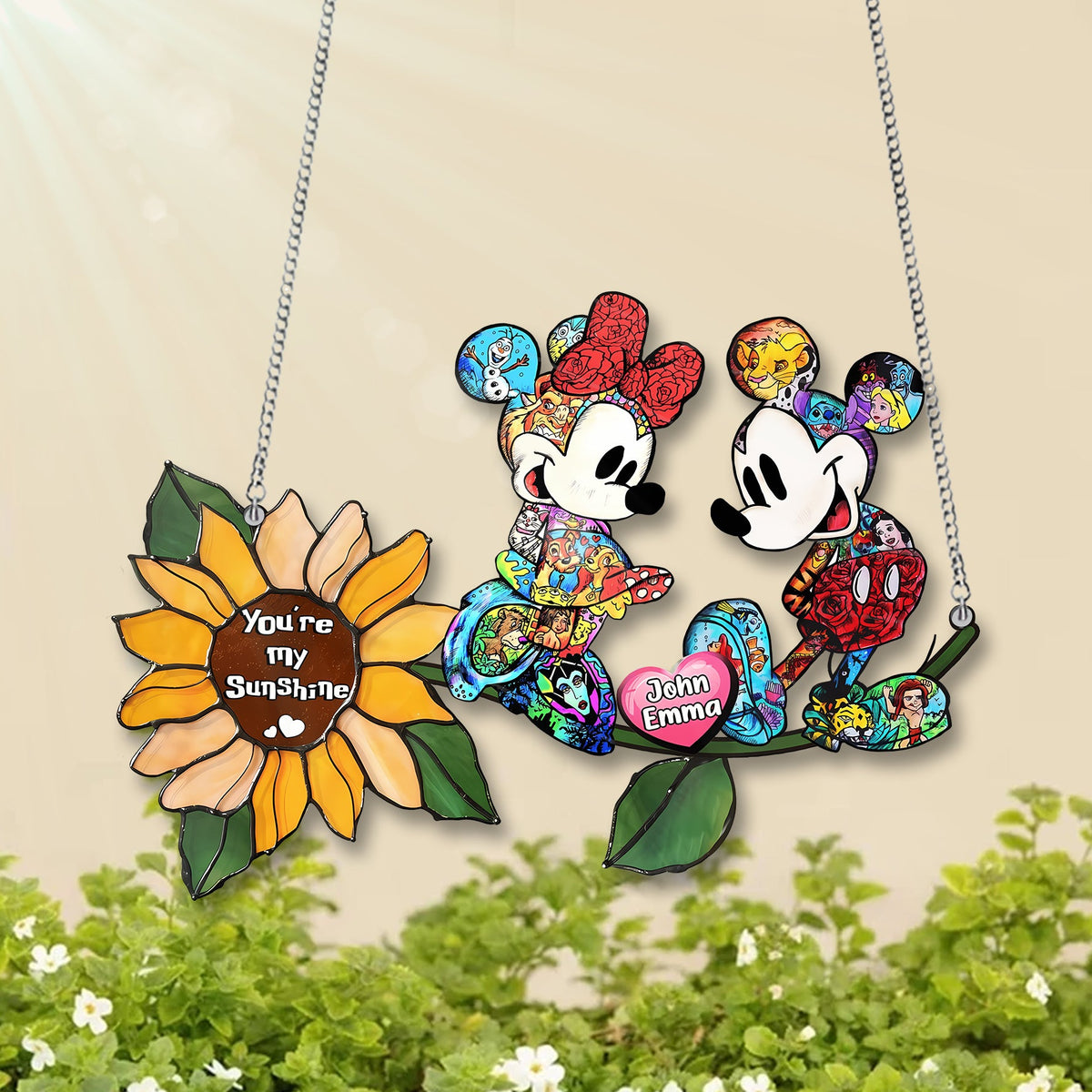 You Are My Sunshine, Cute Mouse Couple Acrylic Window, Couple Window Hanging