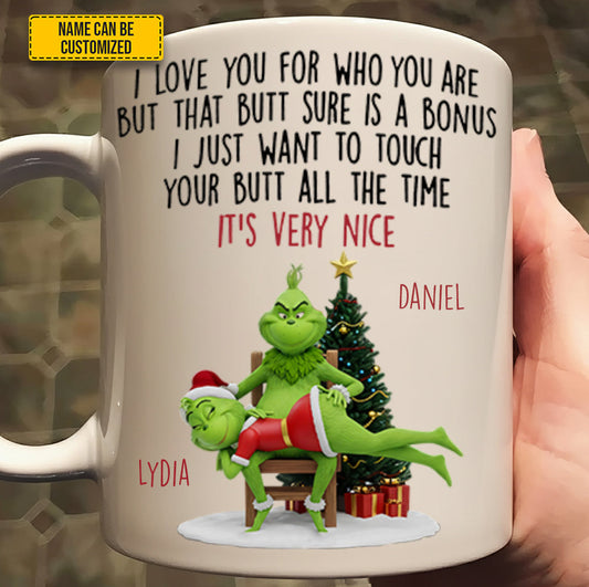 Green Funny, Green Monster Couple, Personalized Couple White Mug