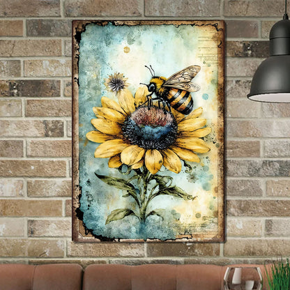 Bee Sunflower Metal Sign