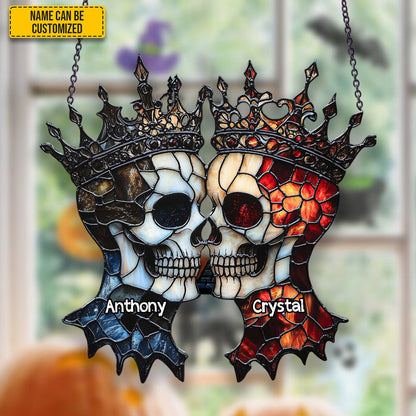 Couple Skull Suncatcher - Beautiful Couple Shape Stained Glass Suncatcher