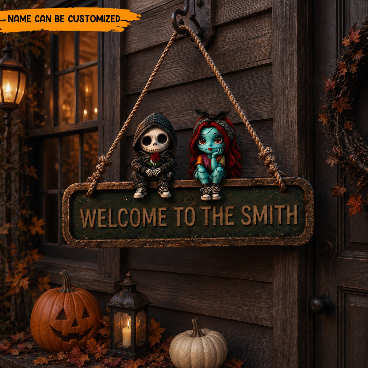 Personalized Halloween Couple Wooden Sign