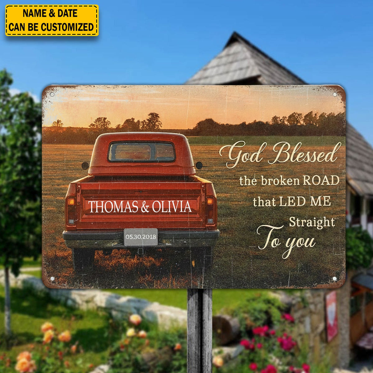 Personalized Vintage Truck Metal Sign – Custom Couple Name Wall Decor