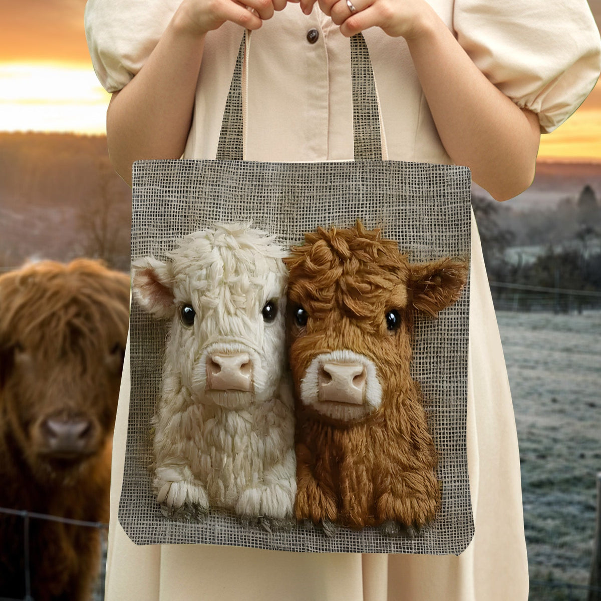Cute Couple Cow Tote Bag