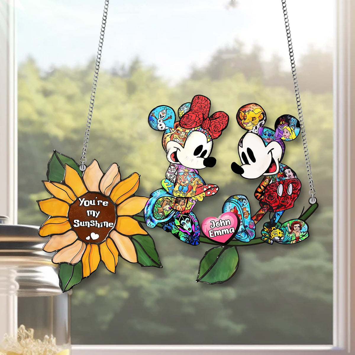 You Are My Sunshine, Cute Mouse Couple Acrylic Window, Couple Window Hanging