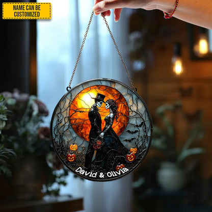 Couple Skull Suncatcher - Personalized Couple Stained Glass Suncatcher