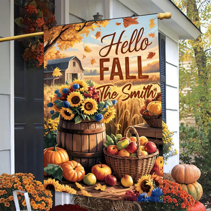 Hello Fall Autumnal Scene with Pumpkins - Perfect for Outdoor Decor, Garden Flag, House Flag