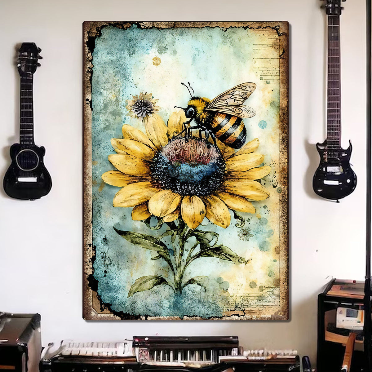 Bee Sunflower Metal Sign
