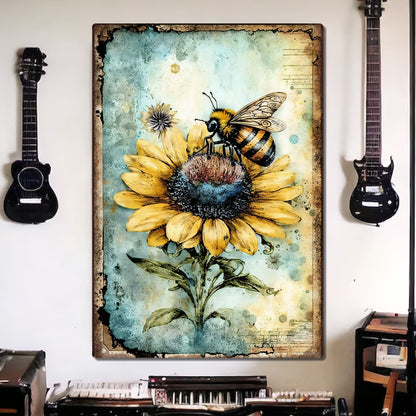 Bee Sunflower Metal Sign