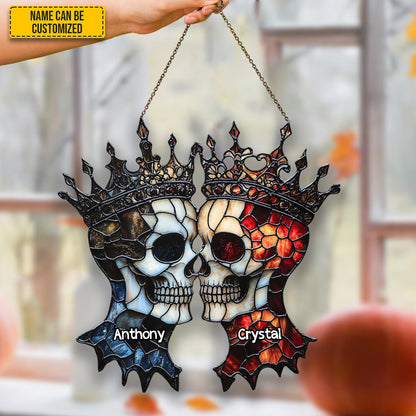 Couple Skull Suncatcher - Beautiful Couple Shape Stained Glass Suncatcher