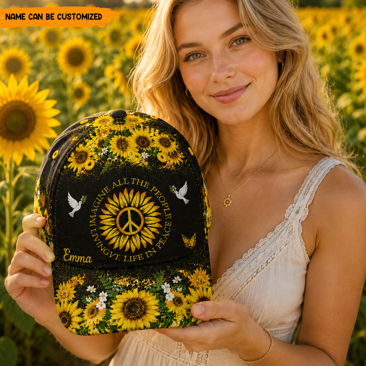 Imagine Peace Sunflower - Personalized Classic Cap