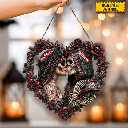 Couple Skull Suncatcher - Personalized Couple Shape Stained Glass Suncatcher