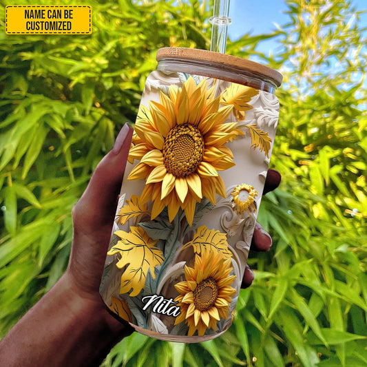 Beaufiful Sunflower - Personalized 16Oz Glass Cup